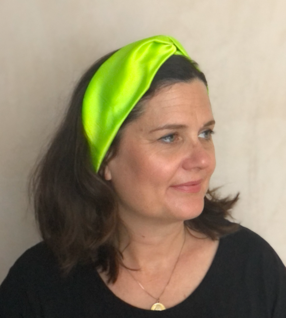 Silk Twisted Turban hairband and neck scarf in Neon Green Mulberry Silk - 100% pure silk satin