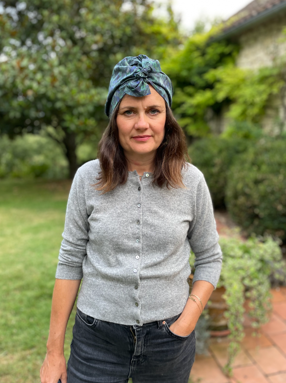 Ladies Turban Hat - Liberty of London Chaparrel - Navy and Green Fern Print
