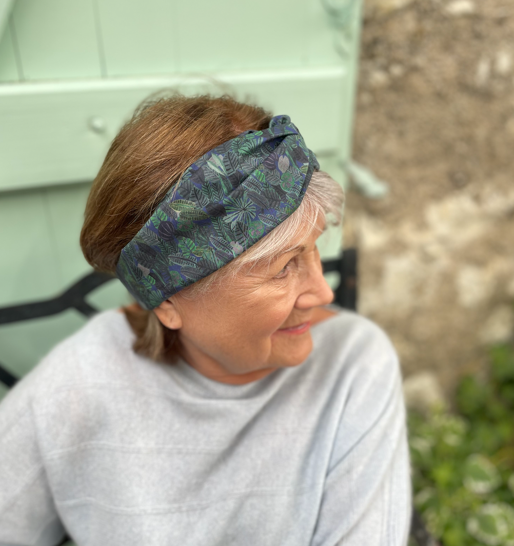 Twisted Turban Headband - Liberty of London Chaparrel - Navy and Green Fern Print