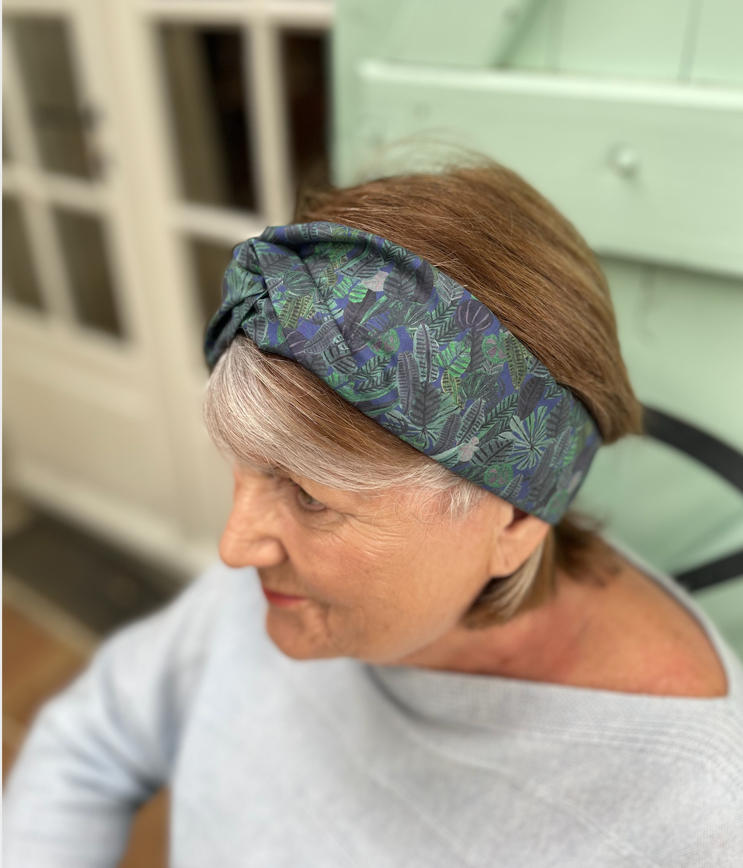 Twisted Turban Headband - Liberty of London Chaparrel - Navy and Green Fern Print