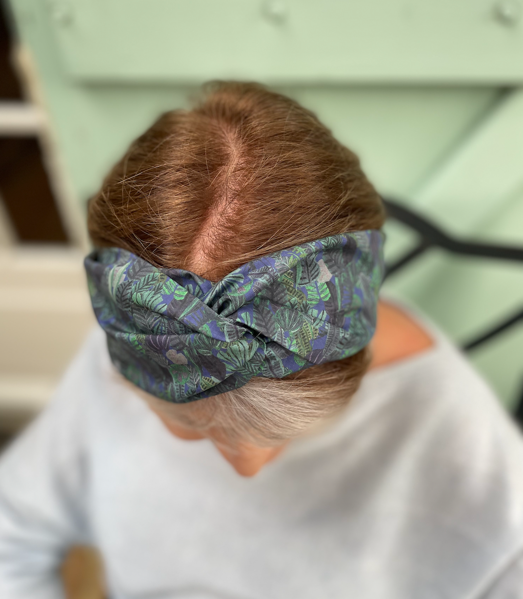 Twisted Turban Headband - Liberty of London Chaparrel - Navy and Green Fern Print