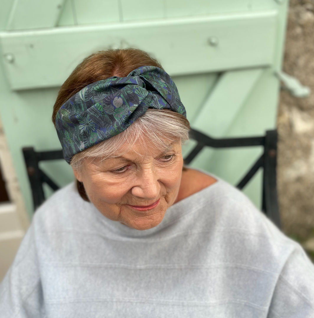 Twisted Turban Headband - Liberty of London Chaparrel - Navy and Green Fern Print