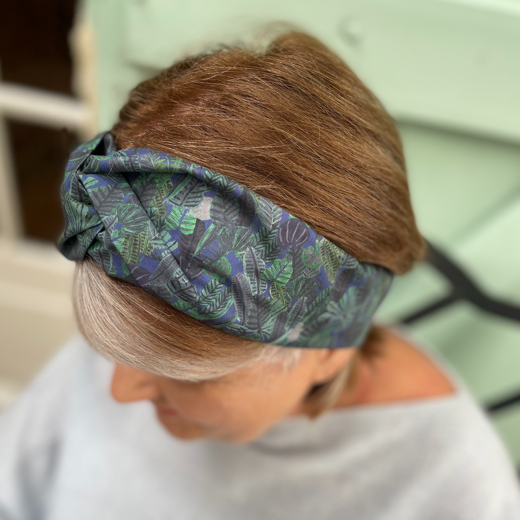 Twisted Turban Headband - Liberty of London Chaparrel - Navy and Green Fern Print