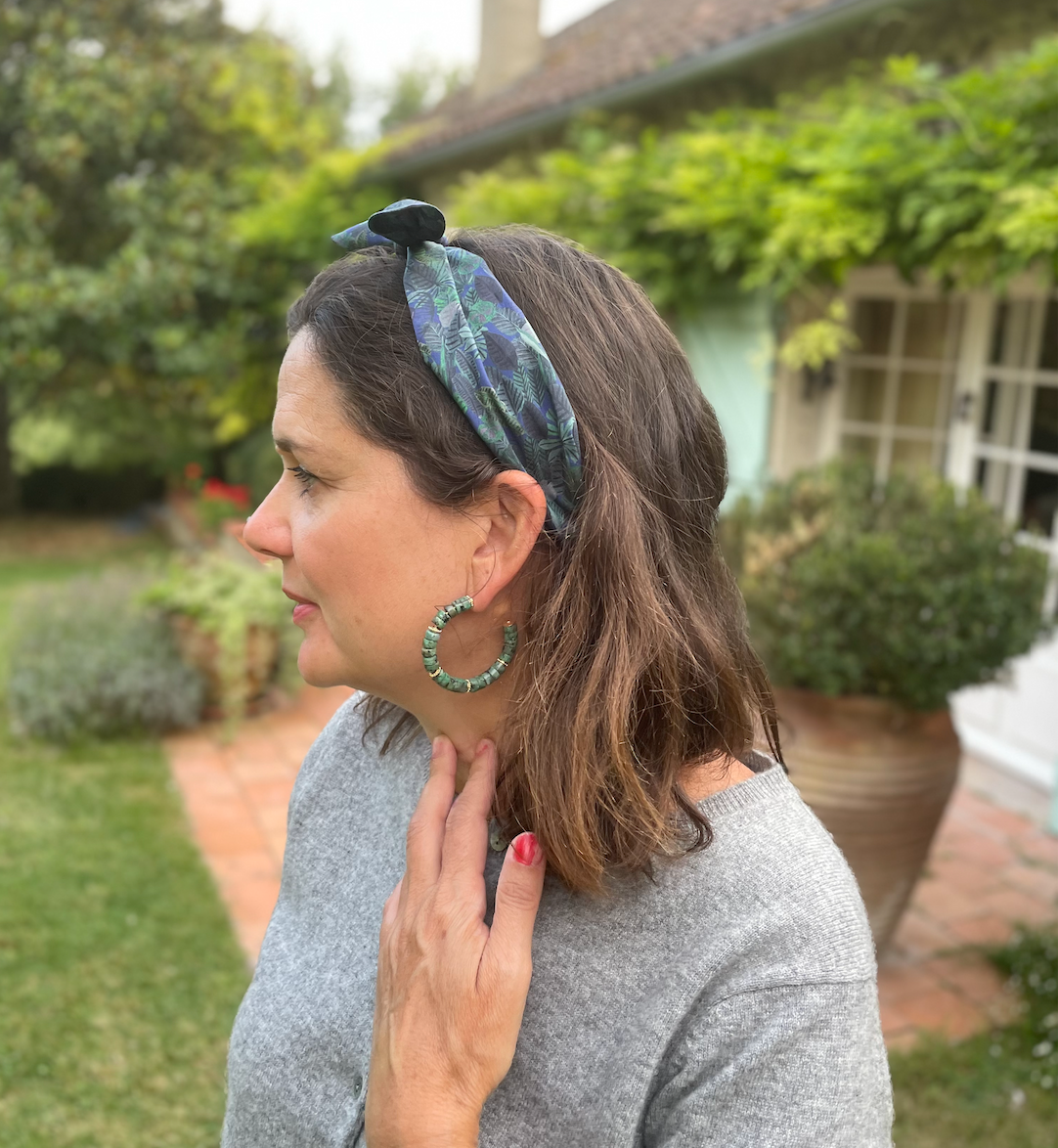 Ladies Knot Tie hairband - Liberty of London Chaparrel - Navy and Green Fern Print