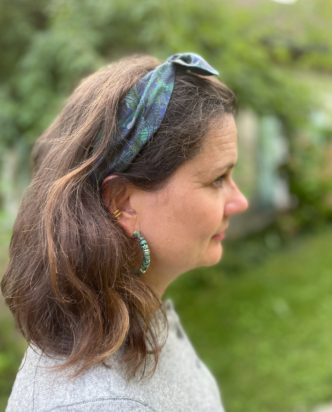 Ladies Knot Tie hairband - Liberty of London Chaparrel - Navy and Green Fern Print