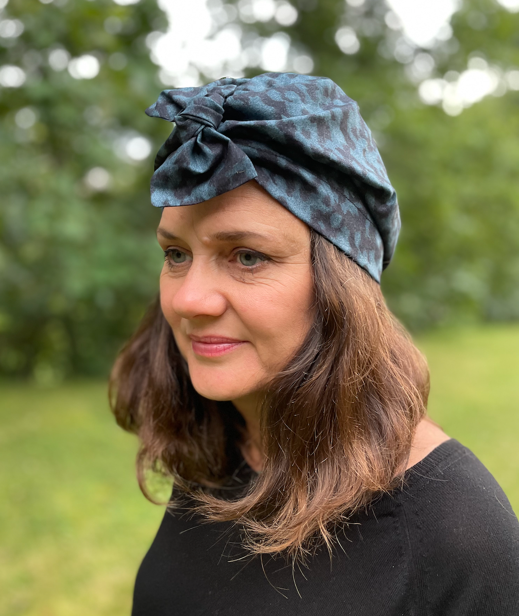 Ladies Turban Hat - Liberty of London Blue Plastic Fantastic - Animal Print