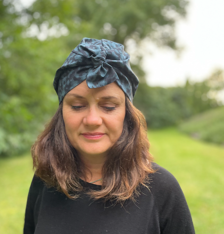 Ladies Turban Hat - Liberty of London Blue Plastic Fantastic - Animal Print
