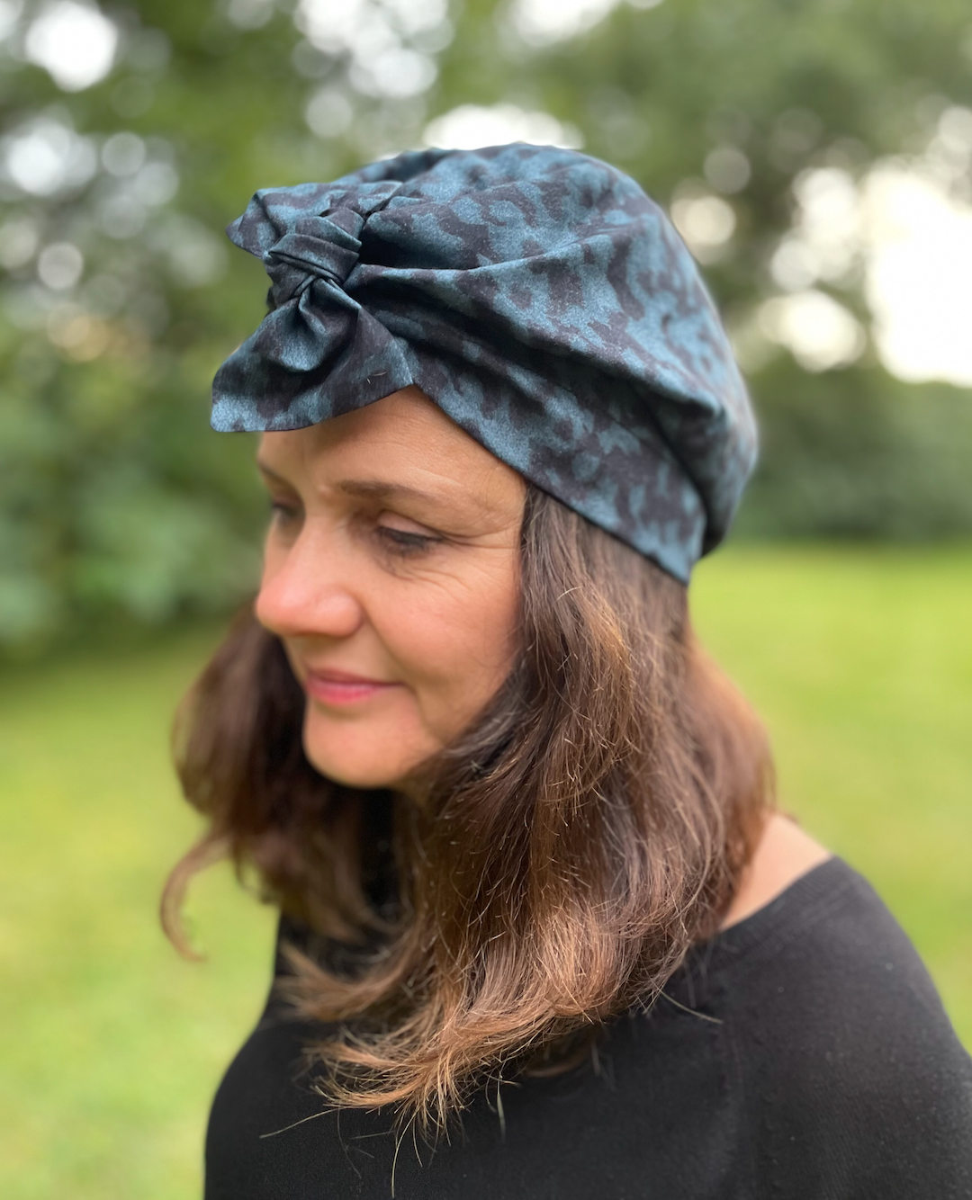 Ladies Turban Hat - Liberty of London Blue Plastic Fantastic - Animal Print