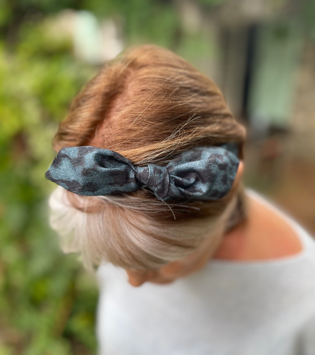 Ladies Knot Tie hairband - Liberty of London Blue Plastic Fantastic - Animal Print