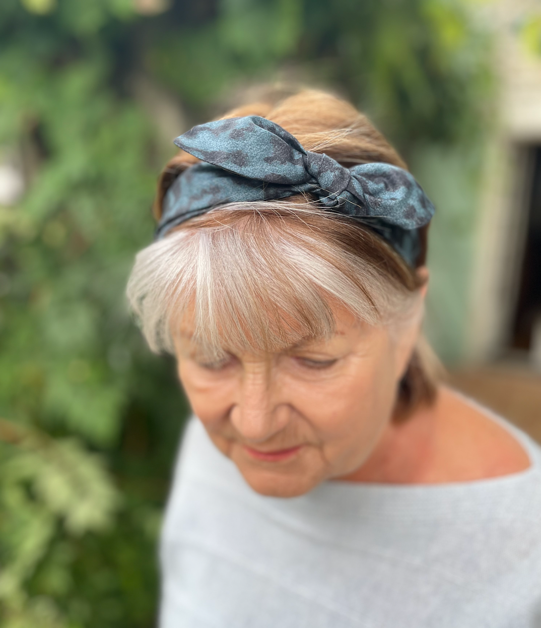 Ladies Knot Tie hairband - Liberty of London Blue Plastic Fantastic - Animal Print