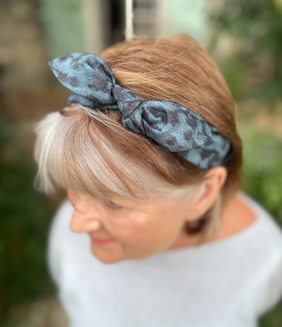 Ladies Knot Tie hairband - Liberty of London Blue Plastic Fantastic - Animal Print