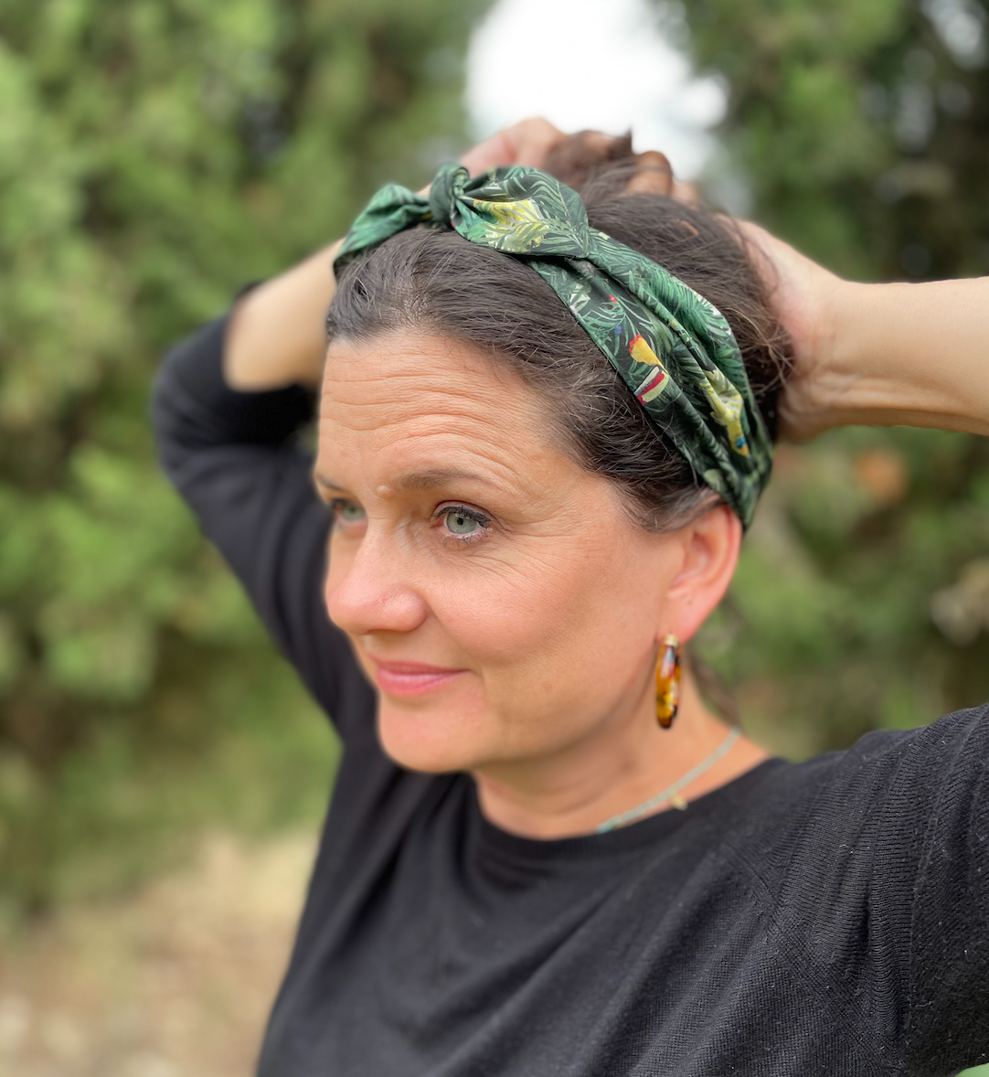 Ladies Knot Tie hairband - Liberty of London Tou-Can Hide - Jungle Animals