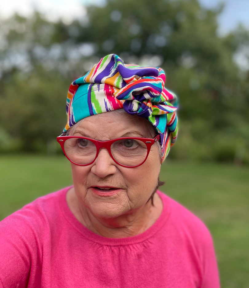 Ladies Turban Hat - Vintage 1970-80s Bright Ikat Print in Liberty of London printed - Varuna wool