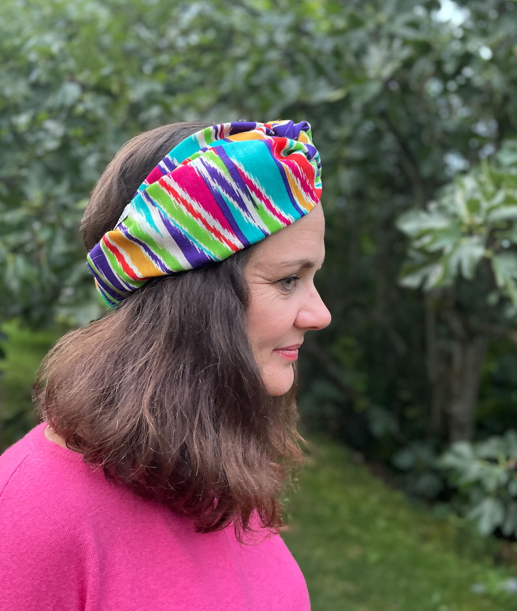 Twisted Turban hairband - Vintage Liberty of London Bright Multicolour Ikat Graphic in Varuna wool