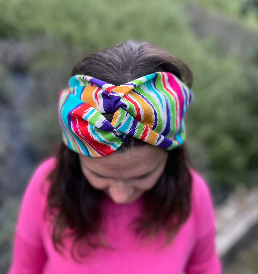 Twisted Turban hairband - Vintage Liberty of London Bright Multicolour Ikat Graphic in Varuna wool