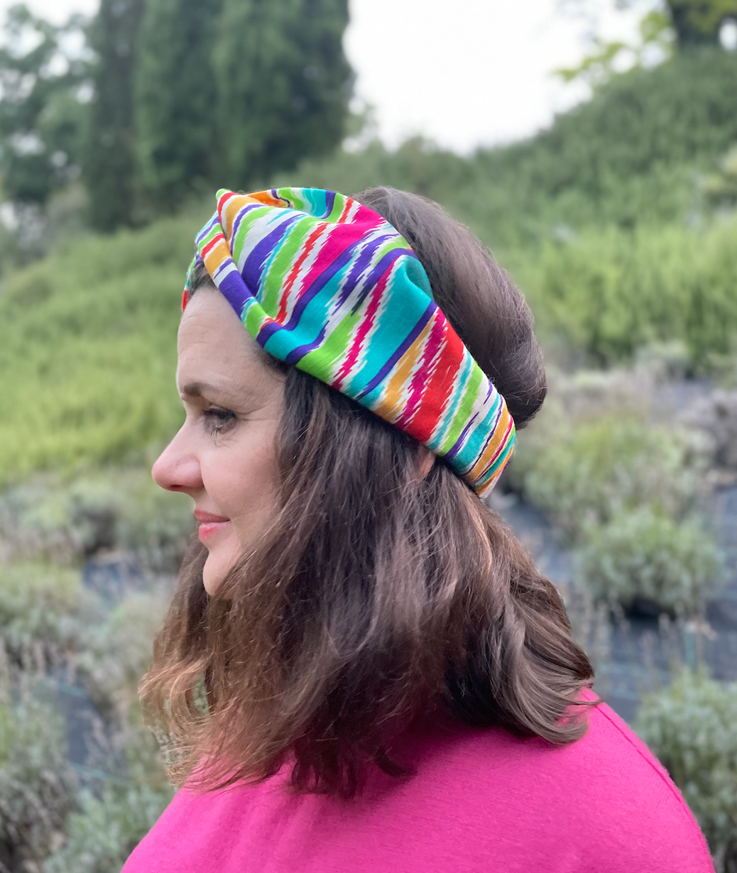 Twisted Turban hairband - Vintage Liberty of London Bright Multicolour Ikat Graphic in Varuna wool