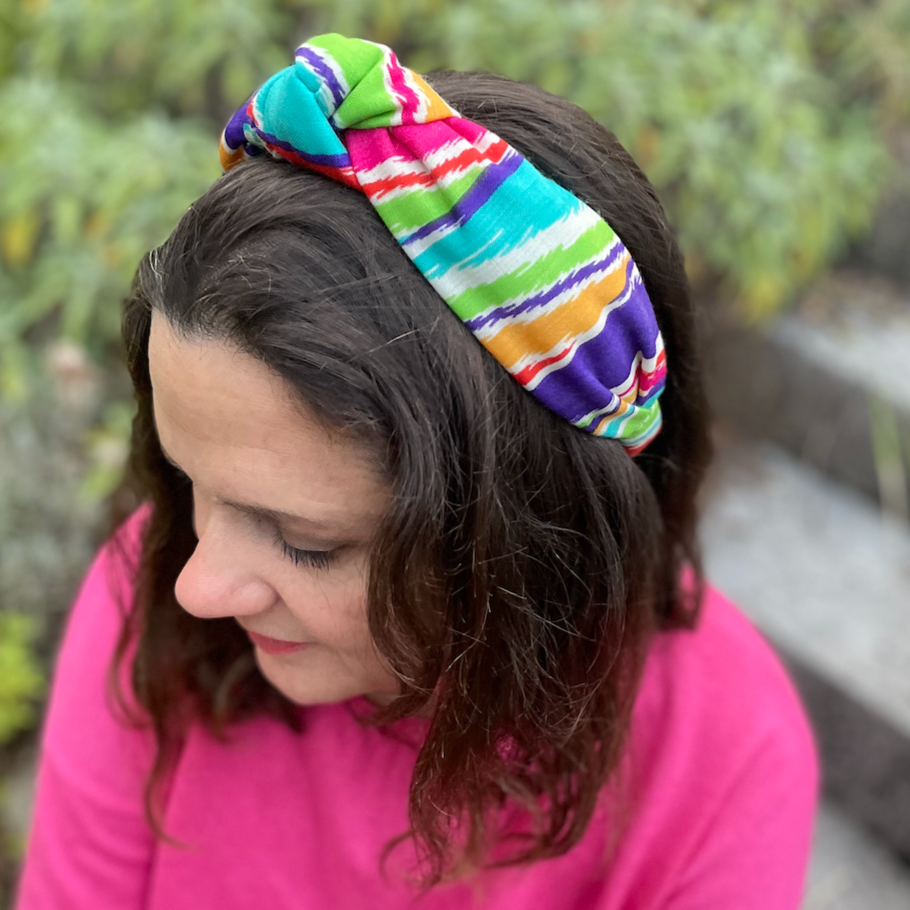Knot Alice band - Vintage Liberty of London Bright Multicolour Ikat Graphic in Varuna wool