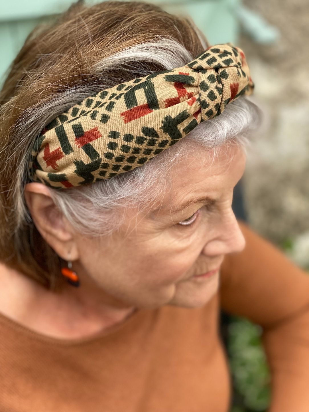 Tot Knot Alice band - Vintage Liberty of London Rust and Green Graphic in Varuna wool