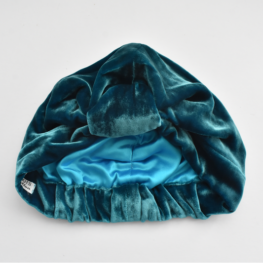 Luxury silk-velvet Turban & Head wrap -  blue teal