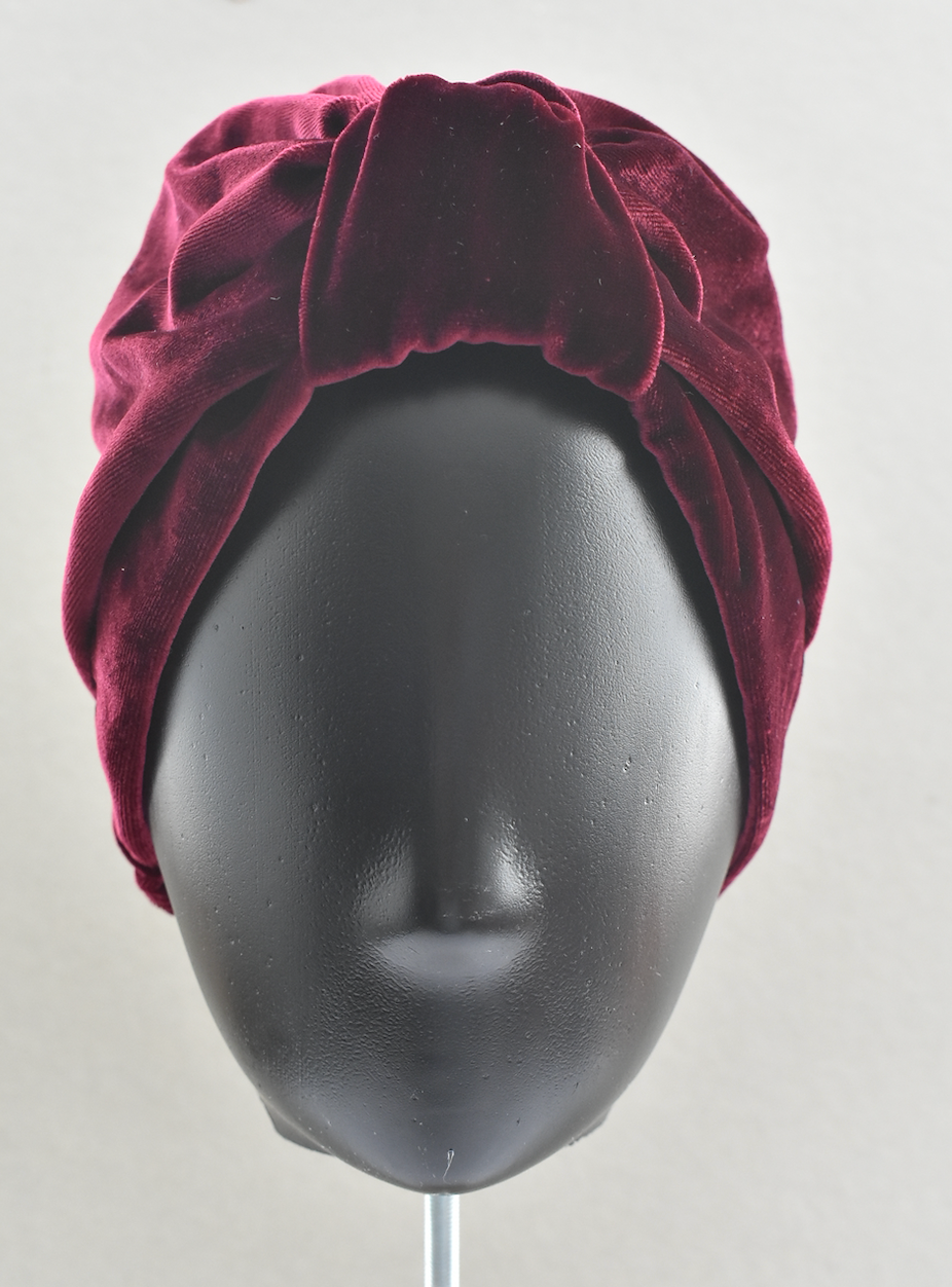 Luxury silk-velvet Turban & Head wrap -  Ruby and ox blood red