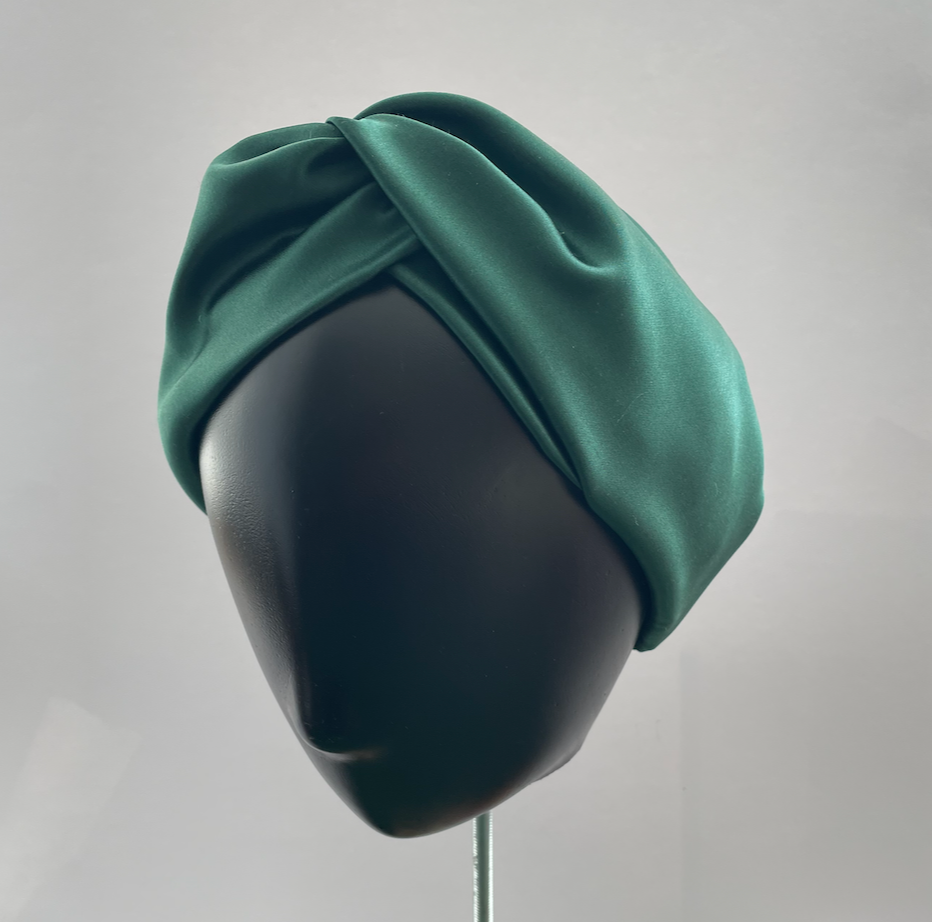 Silk Twisted Turban hairband and neck scarf in Racing Green Mulberry Silk - 100% pure silk satin