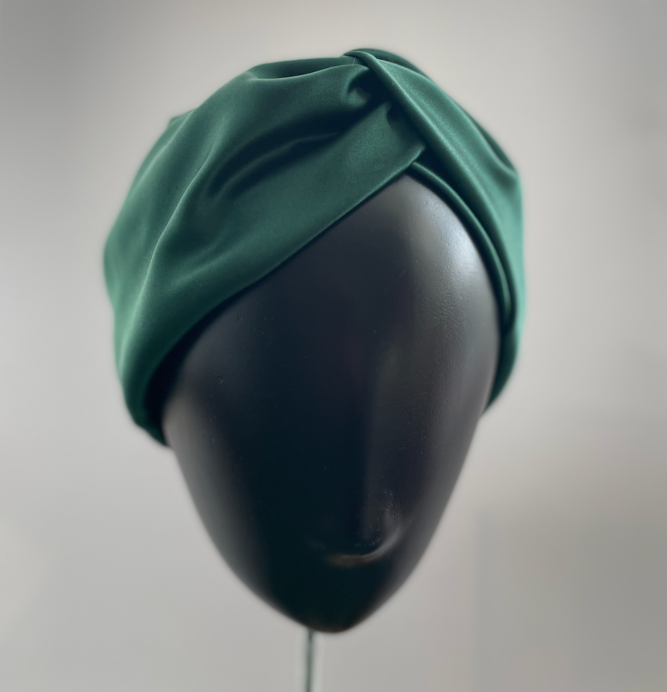 Silk Twisted Turban hairband and neck scarf in Racing Green Mulberry Silk - 100% pure silk satin