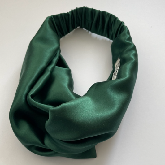 Silk Twisted Turban hairband and neck scarf in Racing Green Mulberry Silk - 100% pure silk satin