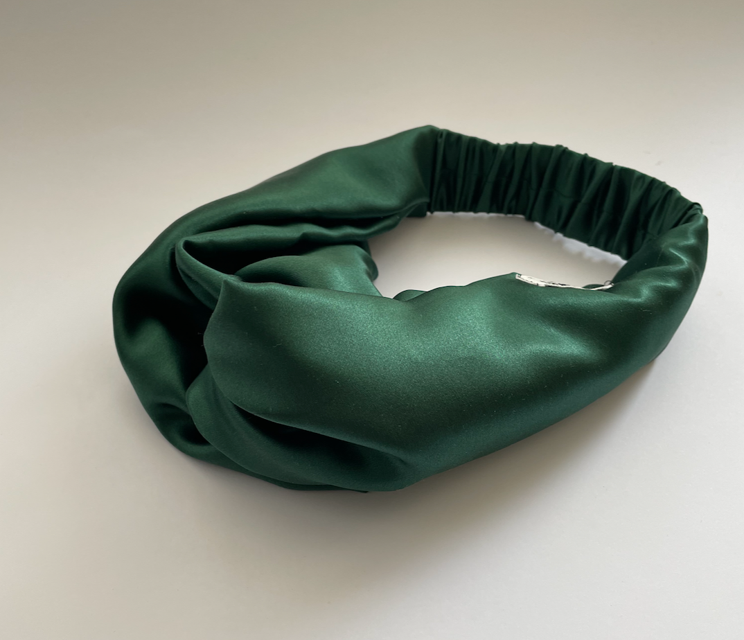 Silk Twisted Turban hairband and neck scarf in Racing Green Mulberry Silk - 100% pure silk satin