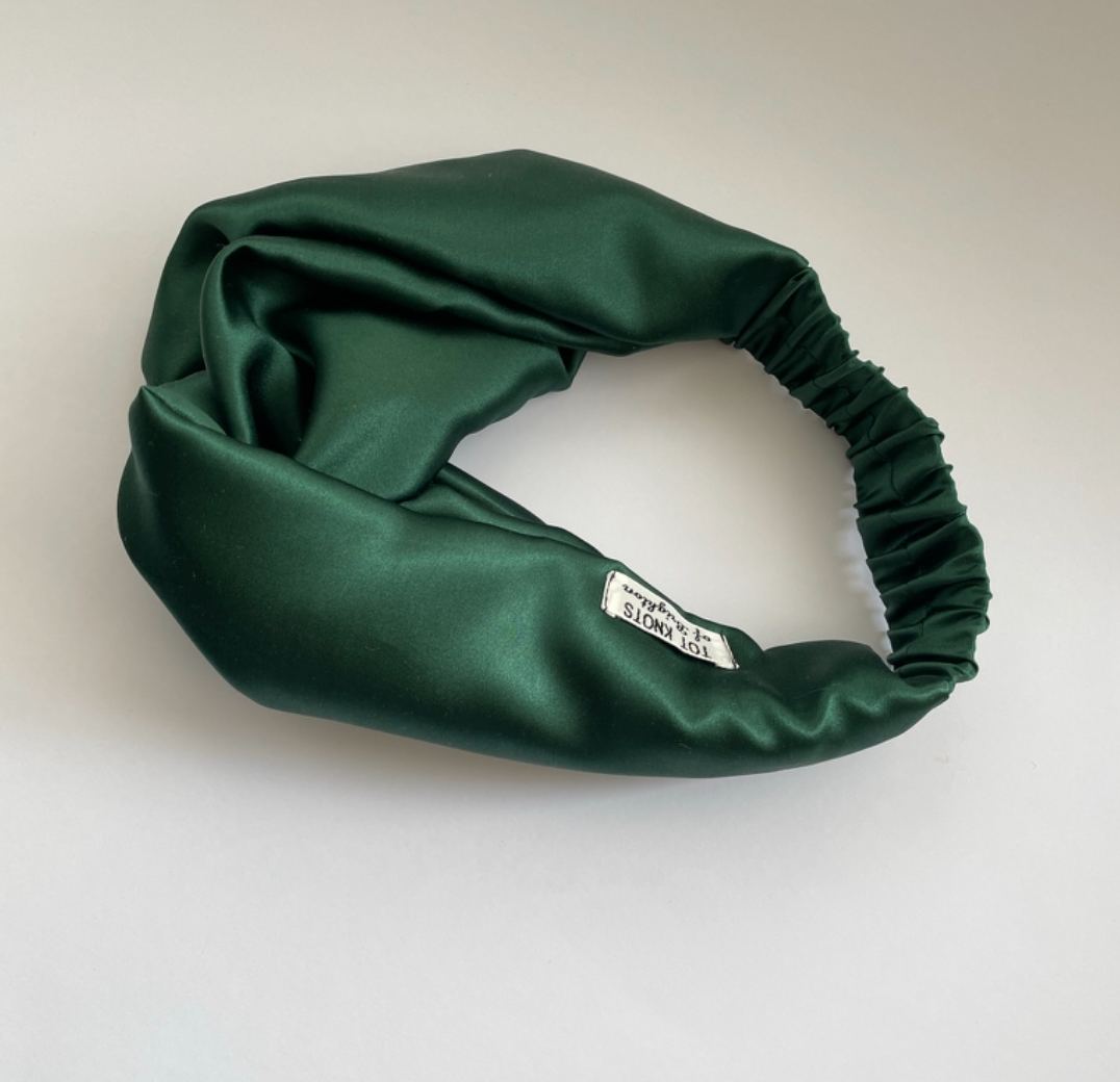 Silk Twisted Turban hairband and neck scarf in Racing Green Mulberry Silk - 100% pure silk satin