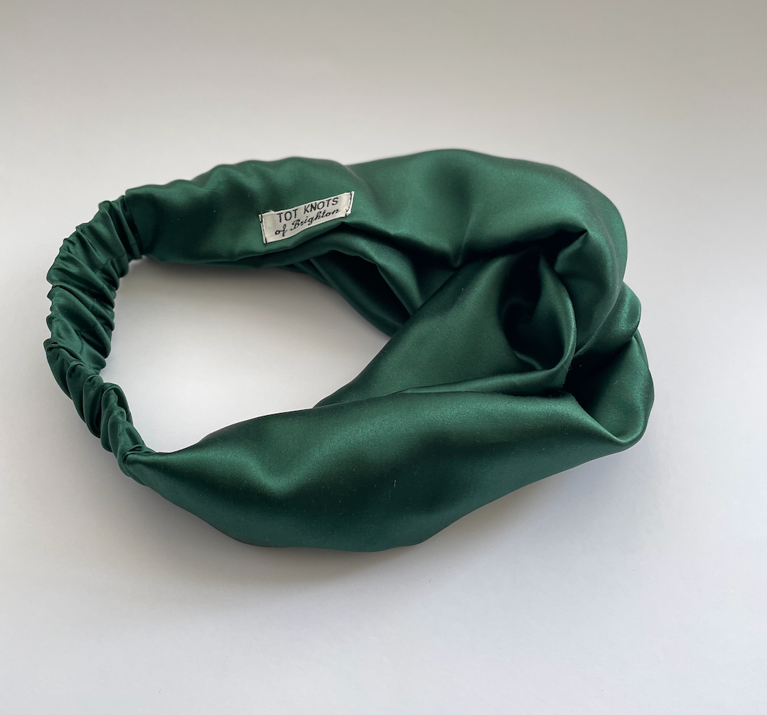 Silk Twisted Turban hairband and neck scarf in Racing Green Mulberry Silk - 100% pure silk satin