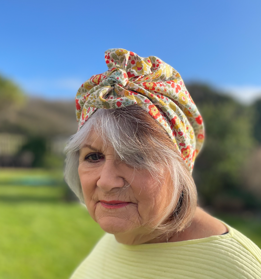 Together Co Ladies Turban Hat - Yellow D'anjo Liberty of London print - Silk & Lawn