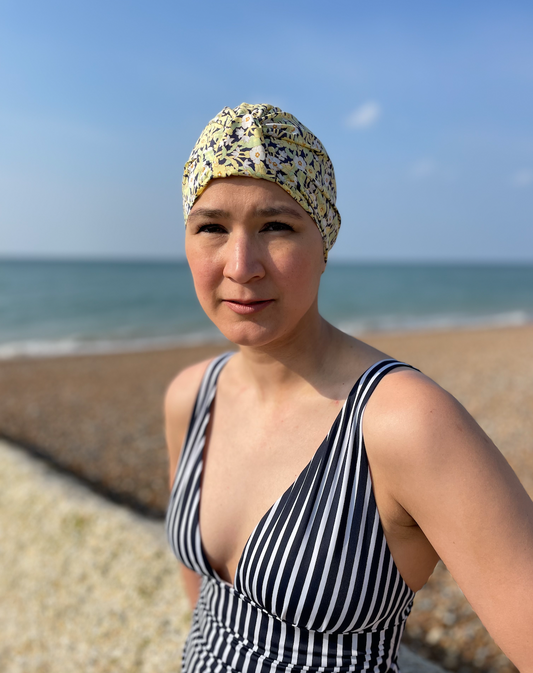 Salty Sea Knot - Swimming Cap Topper - Swim Turban in Yellow Primrose