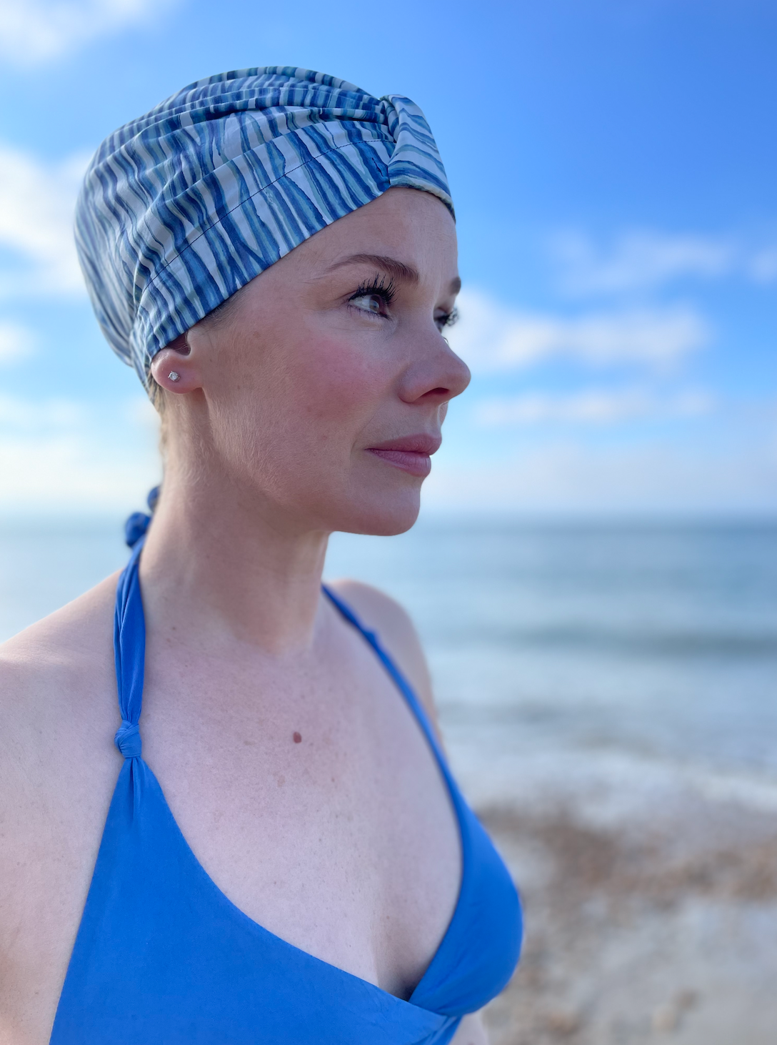 Salty Sea Knot - Swimming Cap Topper - Swim Turban - Blue Martin Stripe