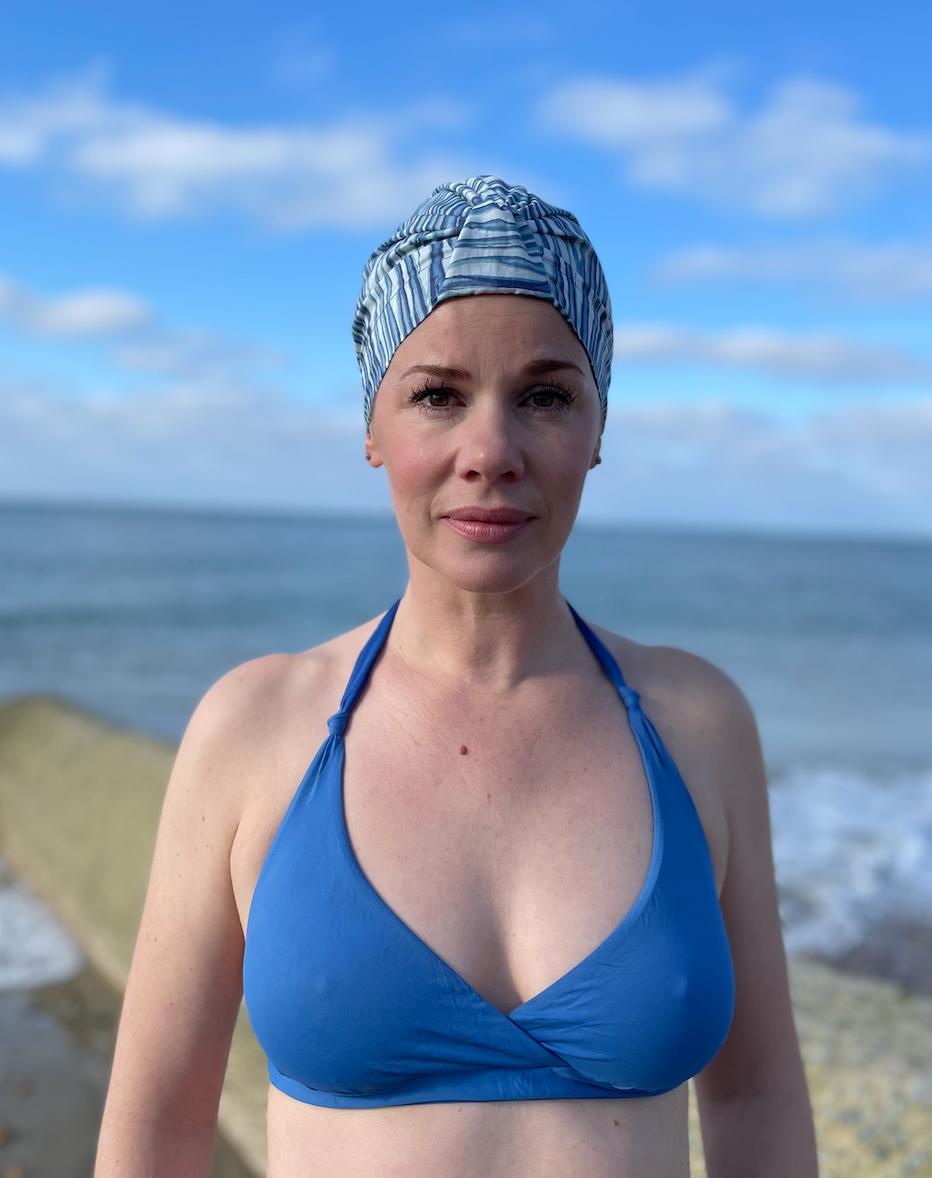 Salty Sea Knot - Swimming Cap Topper - Swim Turban - Blue Martin Stripe