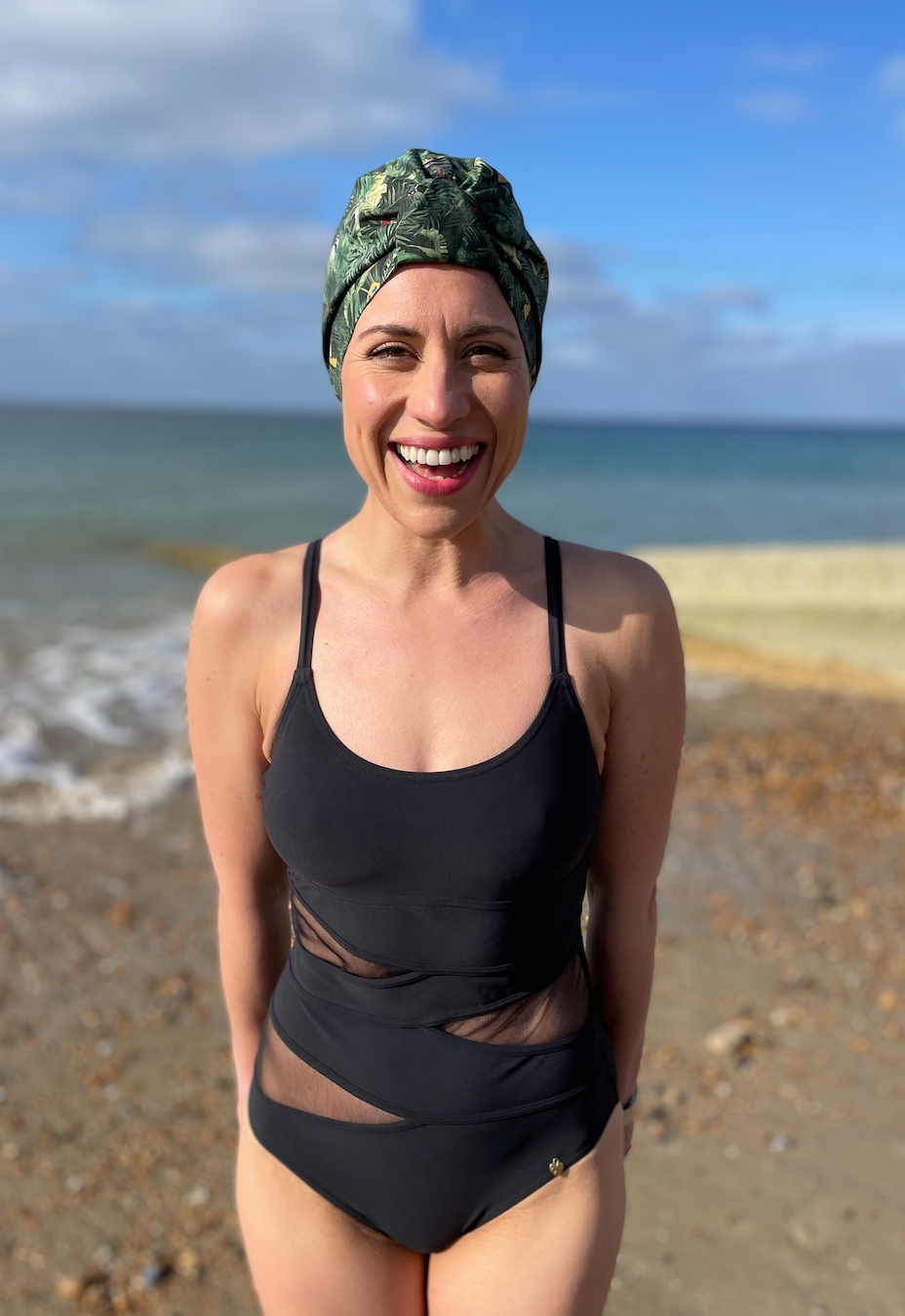 Salty Sea Knot - Swimming Cap Topper - Swim Turban - Green Tou-Can Hide Jungle print