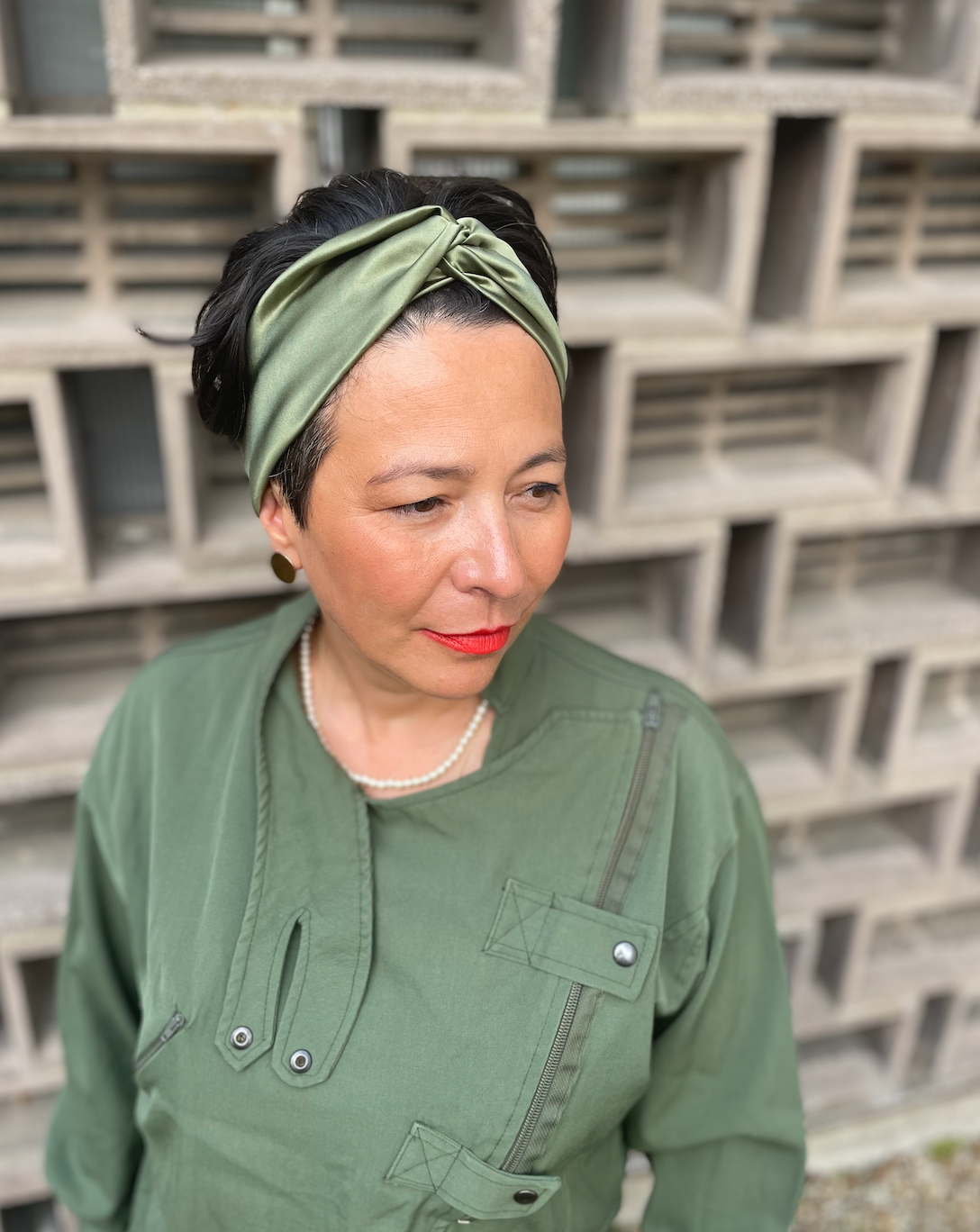 Olive Green Silk Twisted Turban hairband and neck scarf in Mulberry Silk - 100% pure silk satin