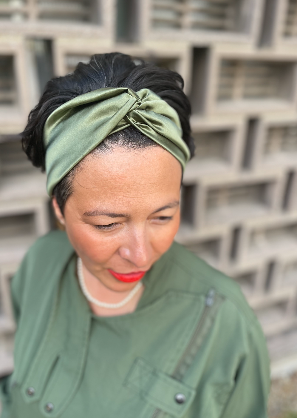 Olive Green Silk Twisted Turban hairband and neck scarf in Mulberry Silk - 100% pure silk satin