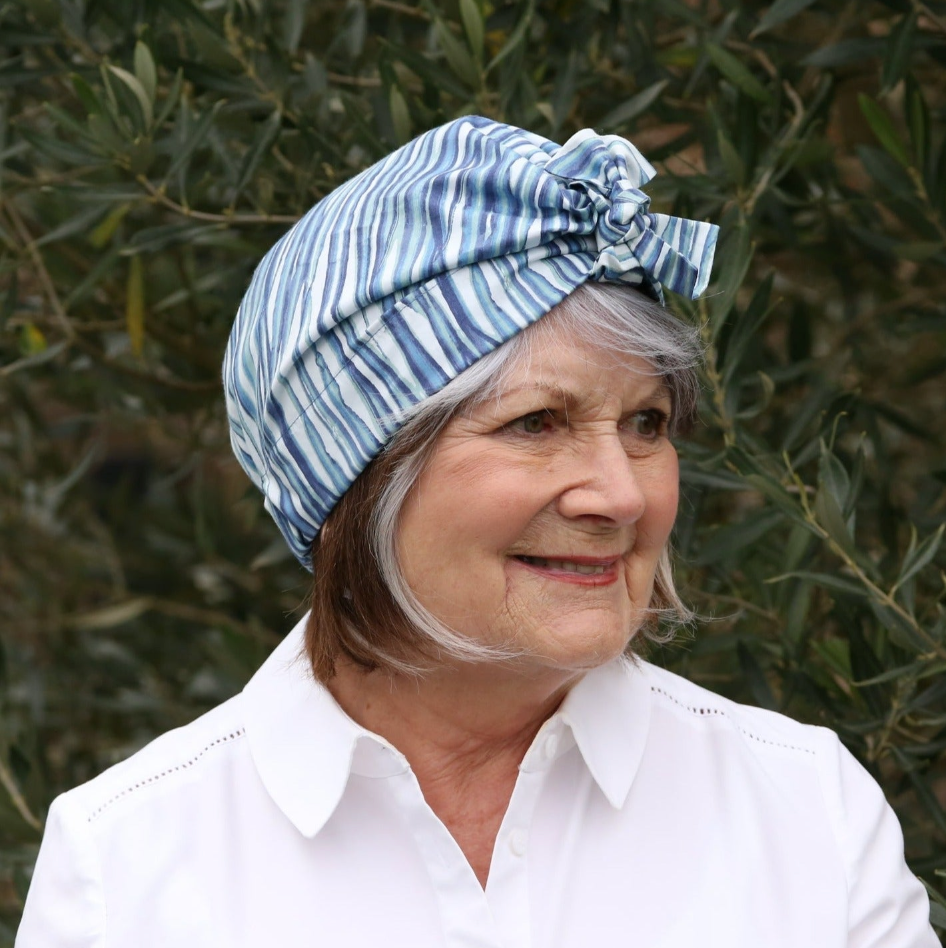 Ladies Turban Hat - Liberty of London Martin Blue Stripe