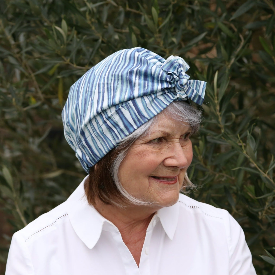 Ladies Turban Hat - Liberty of London Martin Blue Stripe