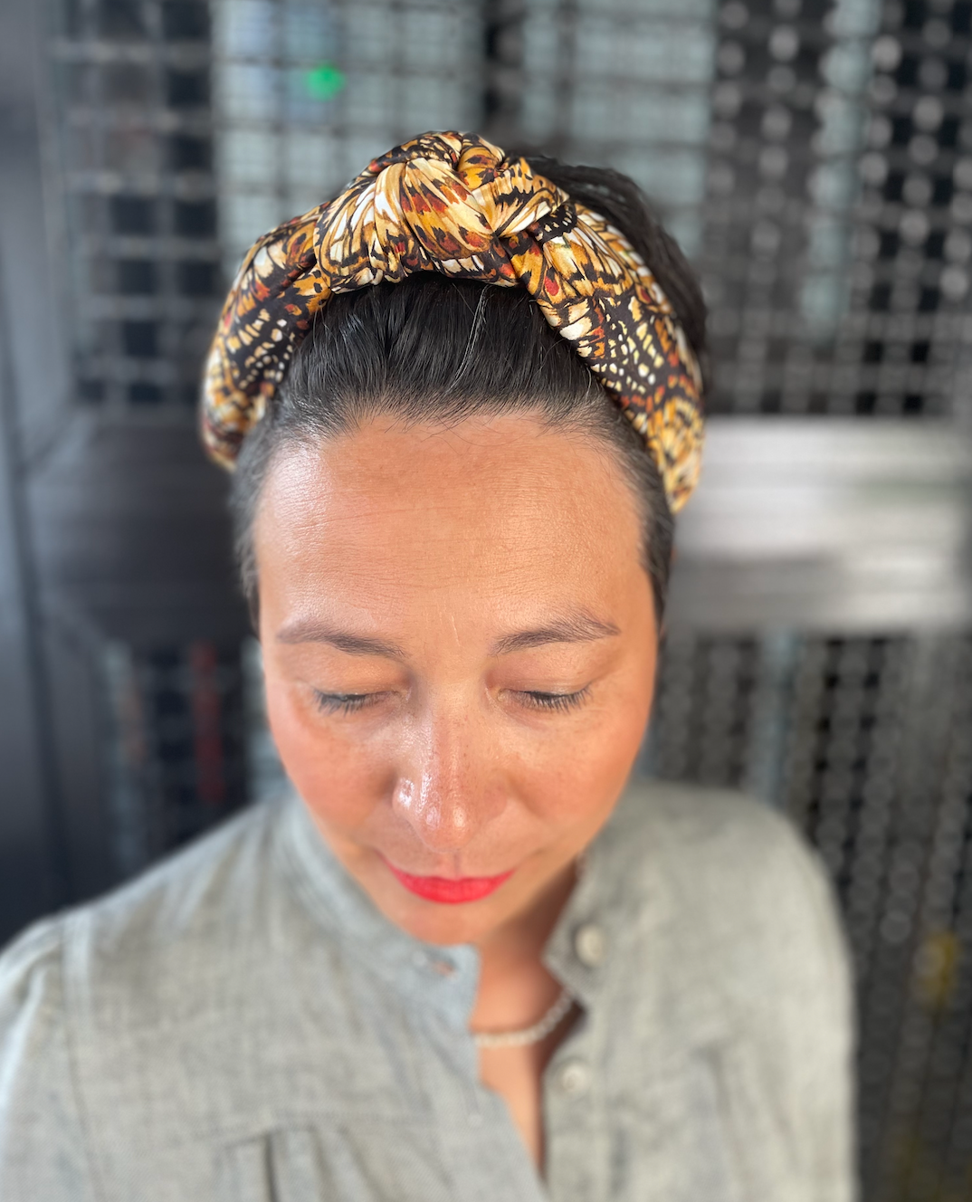 Luxury Silk Knot Alice band - Liberty of London Kaleidoscope in Brown Silk Satin
