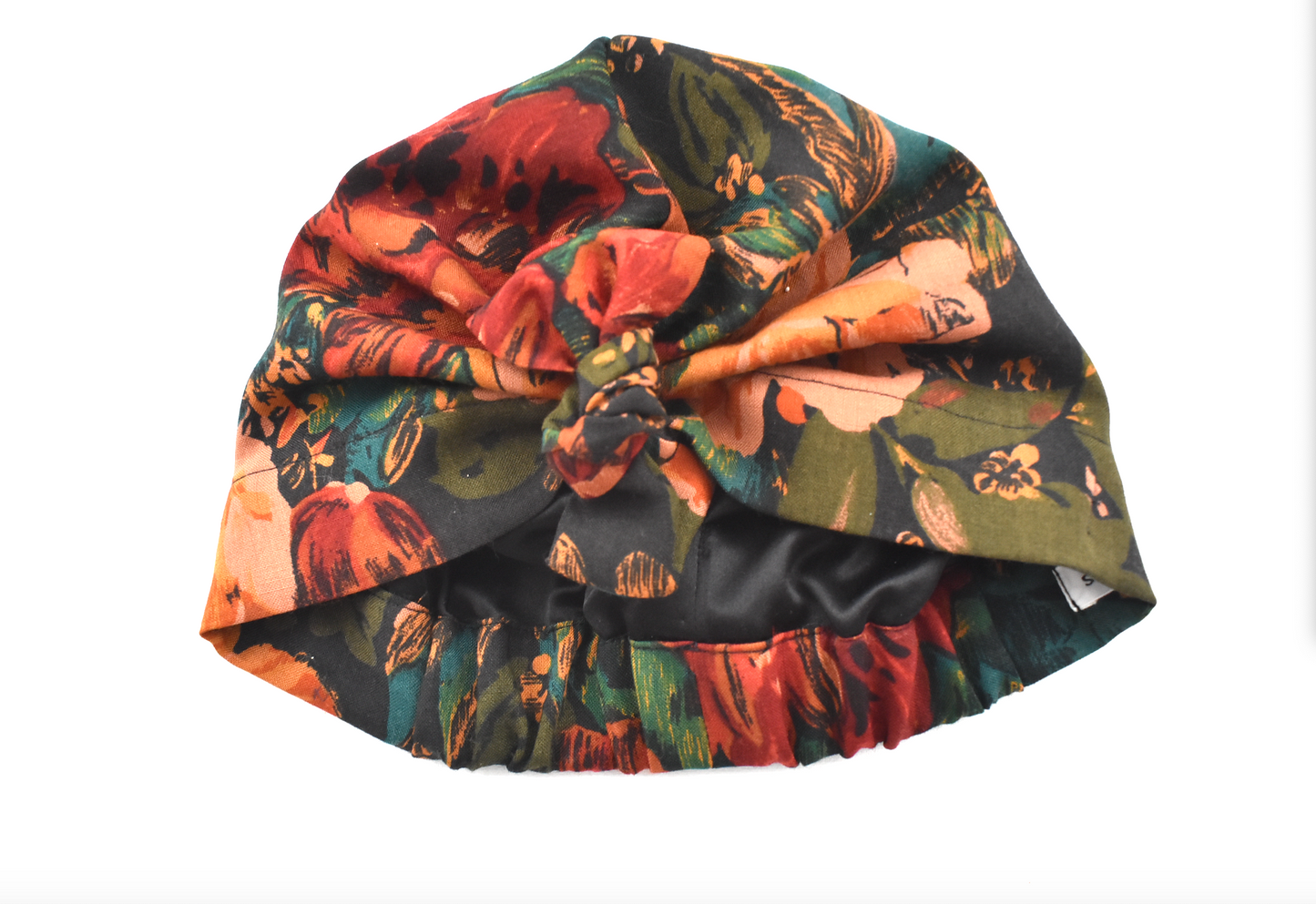 Ladies Turban Hat - Liberty of London Autumnal Rust Bloom print in Vintage Varuna wool