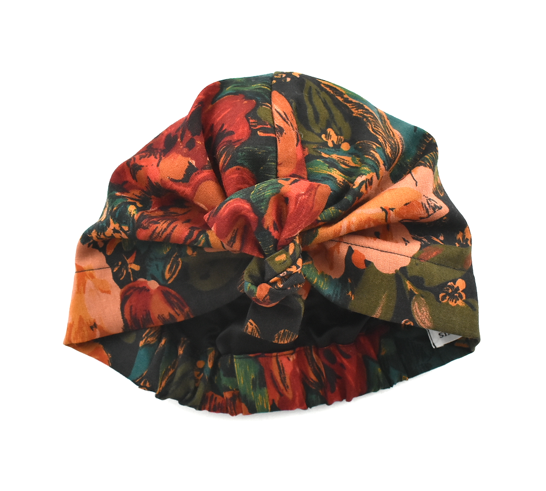 Ladies Turban Hat - Liberty of London Autumnal Rust Bloom print in Vintage Varuna wool