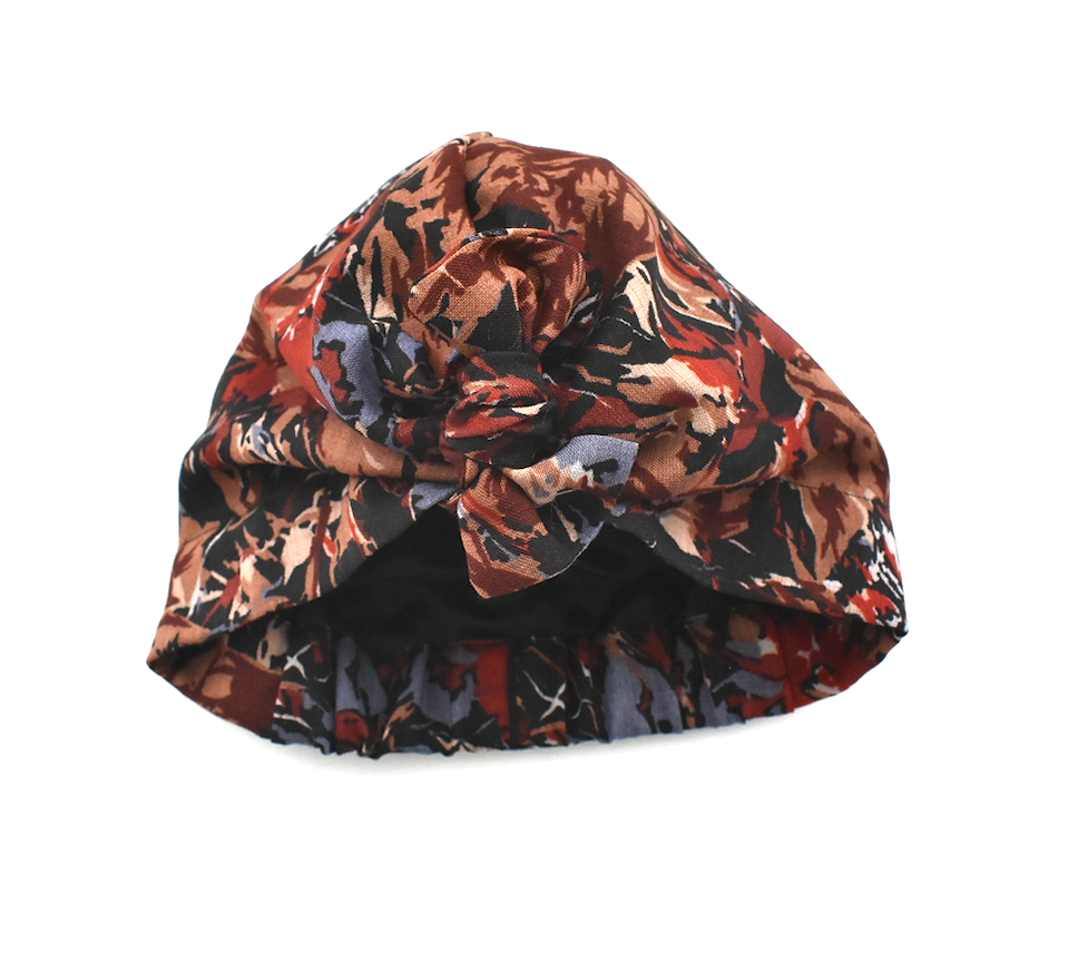 Ladies Turban Hat - Liberty of London Winter Blue Floral print vintage Varuna wool