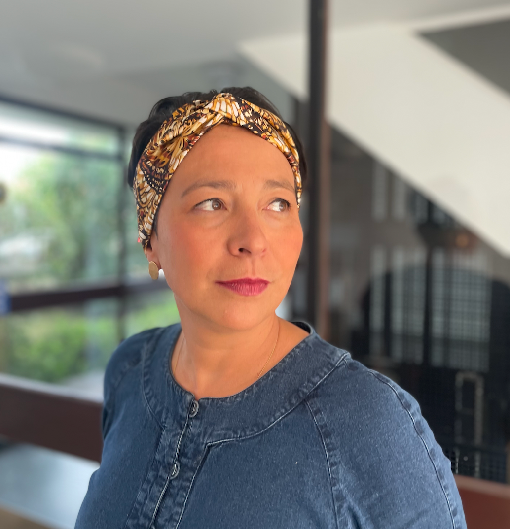 Silk Twisted Turban hairband and neck scarf in Liberty of London Kaleidoscope in Brown Silk Satin - 100% silk