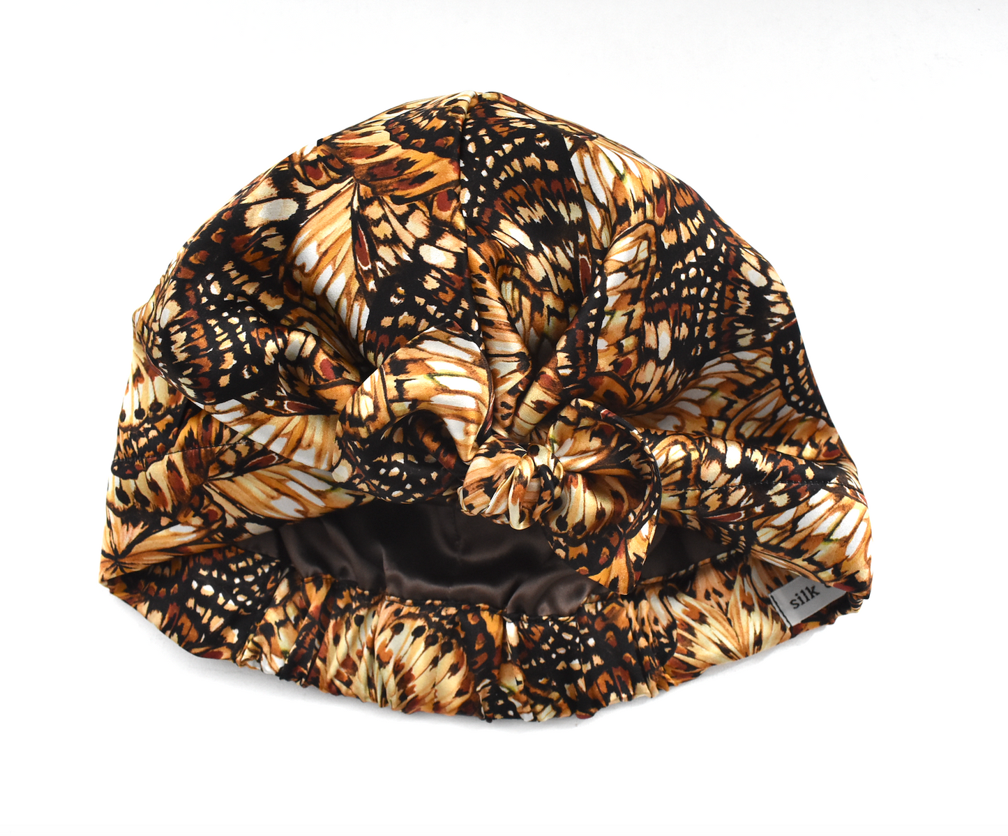 Luxury Silk Turban & Head wrap - Liberty of London Kaleidoscope in Brown printed silk satin