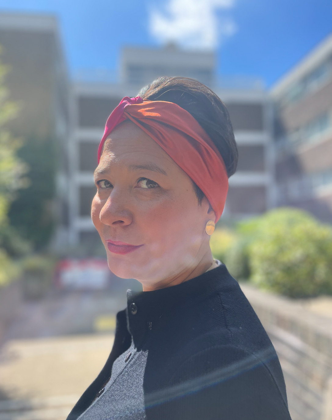 Pure Silk Burnt Orange and Fuchsia Pink Split Twisted Turban hairband and neck scarf in Mulberry Silk - 100% Pure Silk-Satin