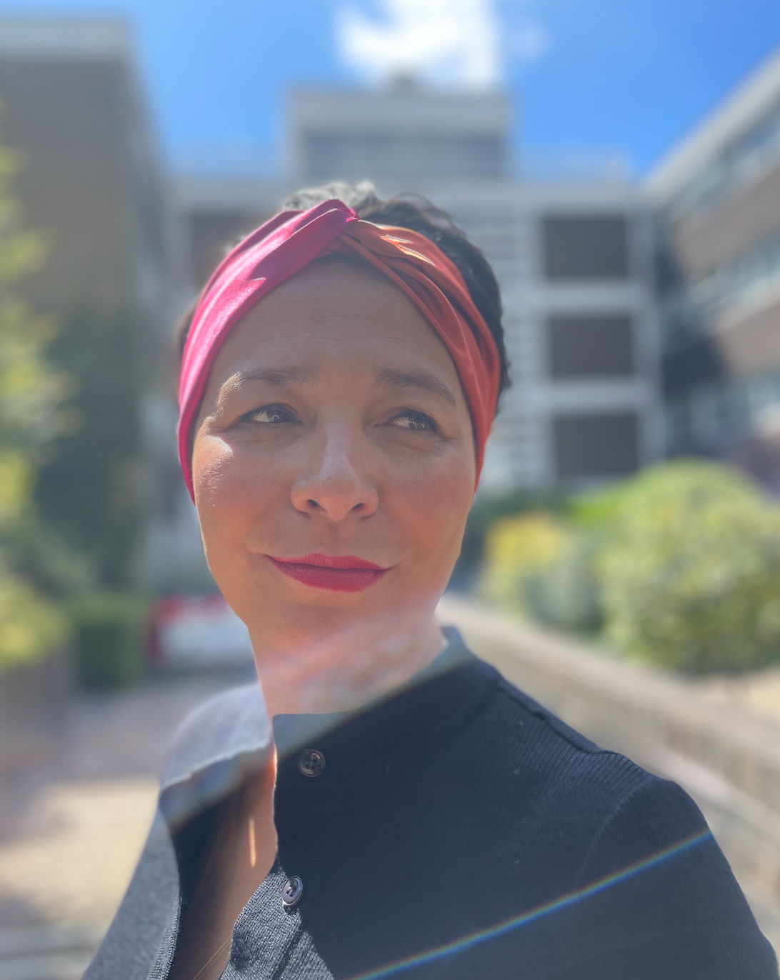 Pure Silk Burnt Orange and Fuchsia Pink Split Twisted Turban hairband and neck scarf in Mulberry Silk - 100% Pure Silk-Satin