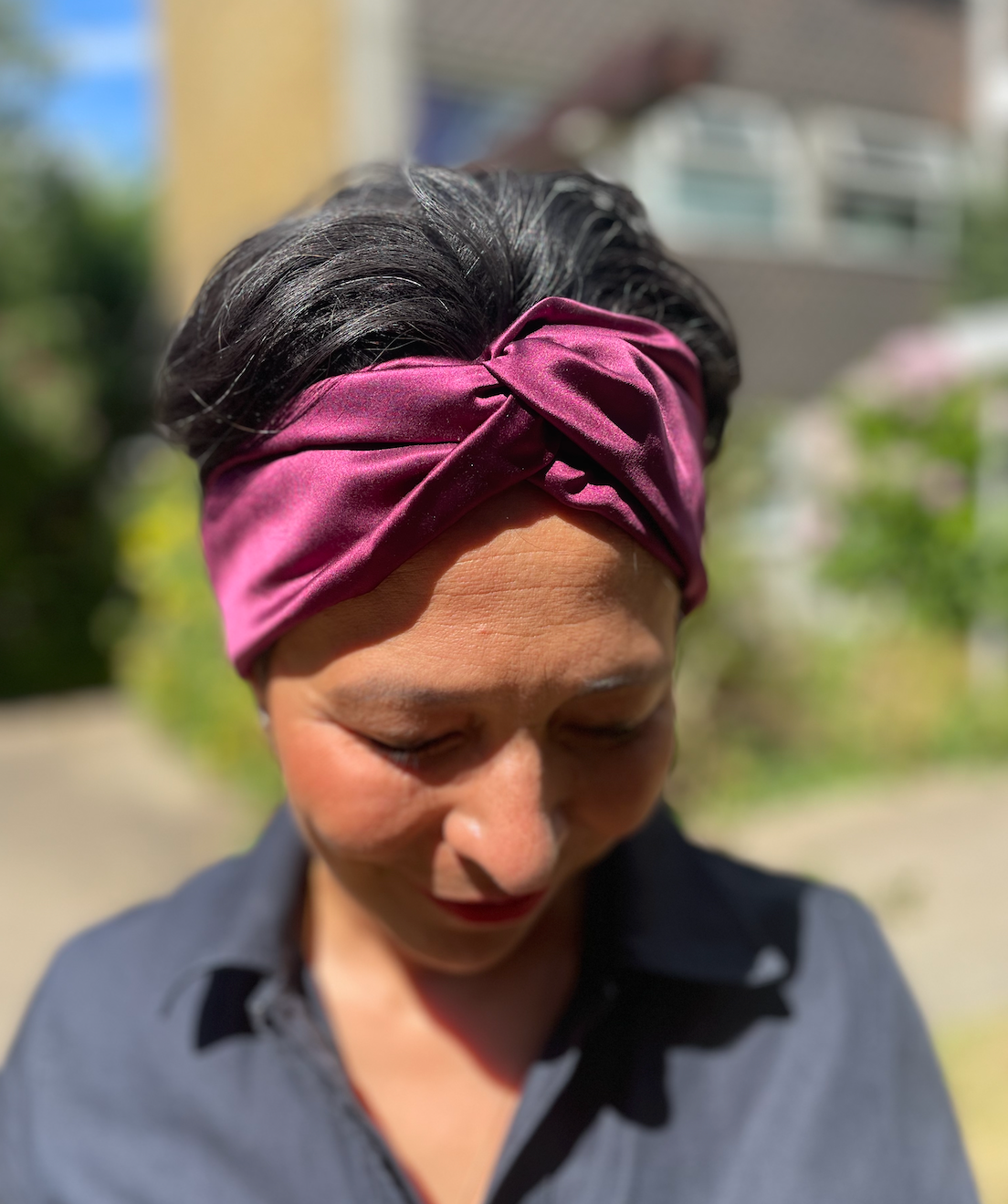 Aubergine / Deep Purple Silk Twisted Turban hairband and neck scarf in Mulberry Silk - 100% pure silk satin