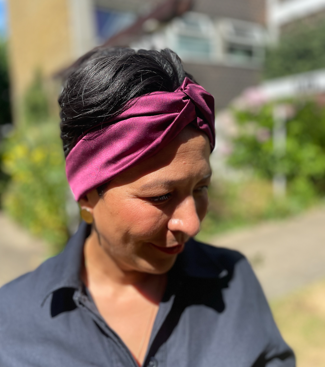 Aubergine / Deep Purple Silk Twisted Turban hairband and neck scarf in Mulberry Silk - 100% pure silk satin