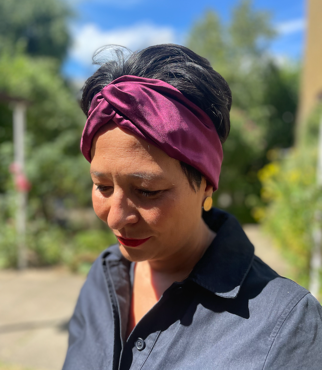 Aubergine / Deep Purple Silk Twisted Turban hairband and neck scarf in Mulberry Silk - 100% pure silk satin